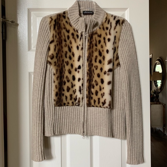 Leopard Print Faux Fur Wool Blend Sweater - Picture 1 of 4